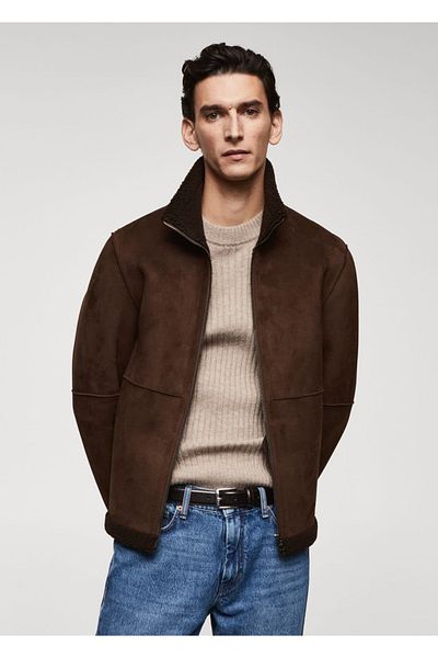 MANGO Man Faux Fur Lined Leather Look Jacket