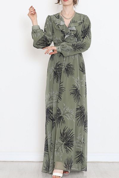 Moka Shopin فستان كاكي منقوش - 5196.1322