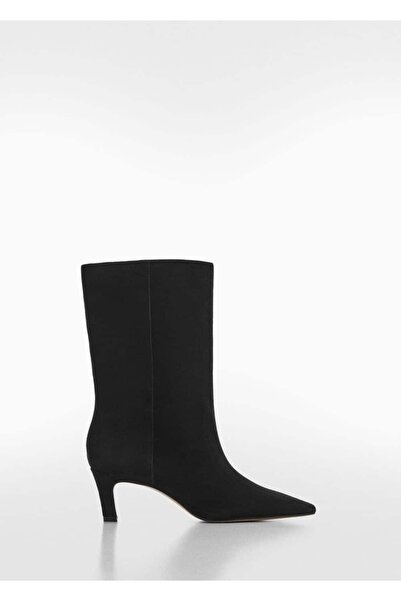 MANGO Woman Kožené kozačky na podpatku