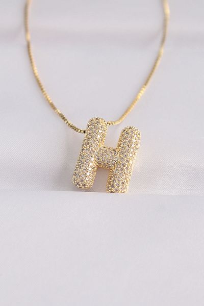 Moka Shopin Gold Colored 316L Steel Chain Zircon Stone Bubble Necklace - Letter H