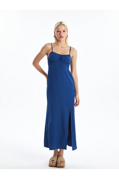 LC Waikiki Damenkleid aus Leinenmischung mit herzförmigem Kragen und Trägern