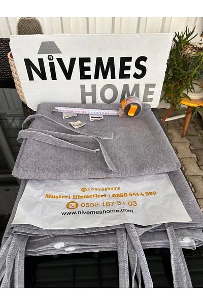 NİVEMESHOME Gray Canvas - Balcony Curtain with Cornice and Laces