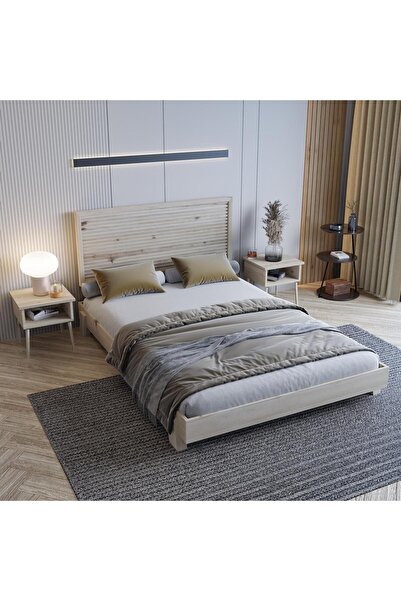 renazzo mobilya Alaz Model Doğal Çam Ahşap Karyola ( Yatay )
