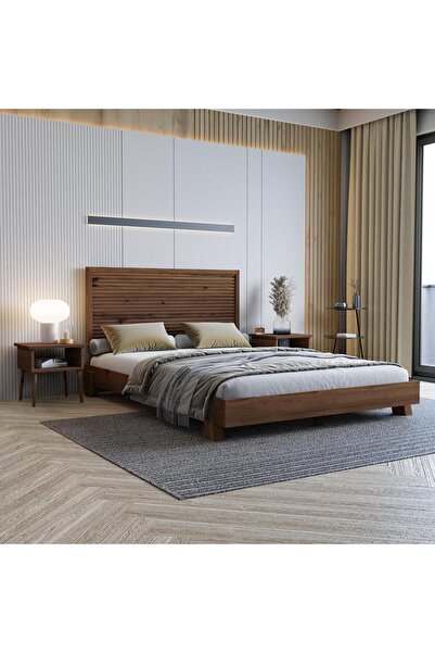 renazzo mobilya Alaz Model Ceviz Renk Çam Ahşap Karyola ( Yatay )