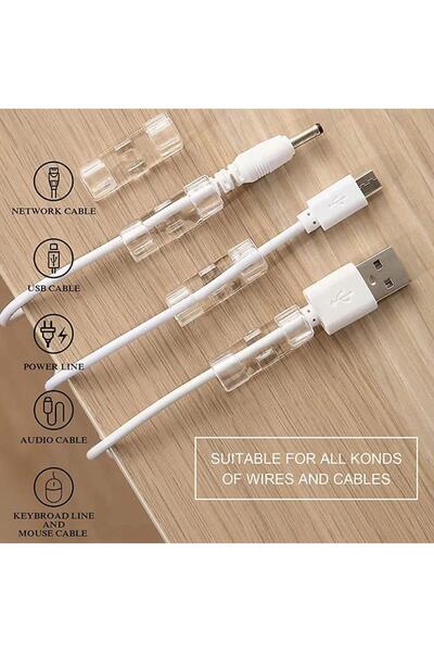 Nirnisa 20 Adet Şarj Usb Laptop Tv Kablo Düzenleyici Duvar Masa Fiş Tutucu Sabitleyici Klips