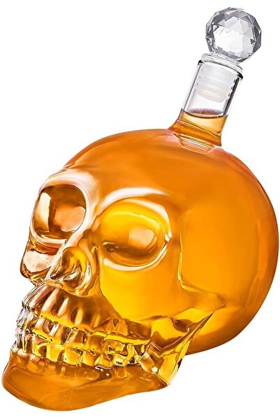 Nirnisa Crystal Head Kuru Kafa Cam Şişe Viski Likör Hediyelik Sürahi 350 Ml