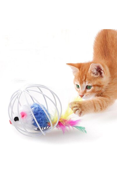 Nirnisa Yavru Kedi Köpek Tüylü Peluş Fare Metal Kafesli Eğitim Oyuncağı Oyun ...