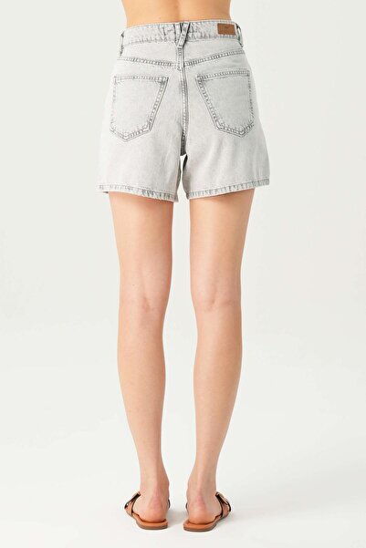 CROSS JEANS Açık Gri Yüksek Bel Patı Fermuarlı Jean Şort C 4534-104