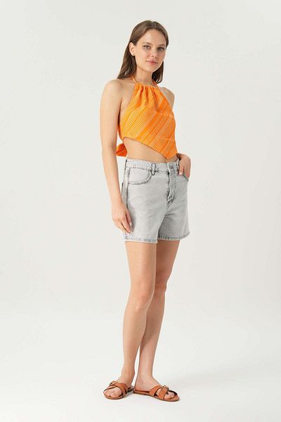 CROSS JEANS High Waist Zippered Light Gray Jean Shorts - C 4534-104