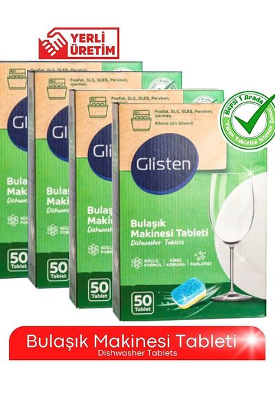 Glisten 200Pcs Dishwasher Detergent Tablets Free of Phosphate, Sles, Pareben - Halal Product