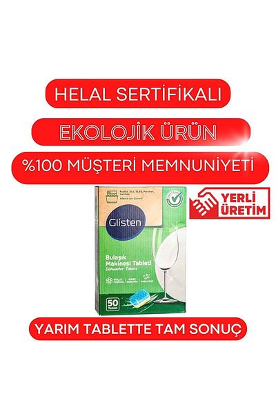 Glisten 50 Dishwasher Detergent Tablets - Fosfat Sls Sles Pareben Free (Helal Product)