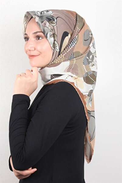 Eşarppark Piramit Krep Eşarp 116-0003-02 Kahve-Yeşil