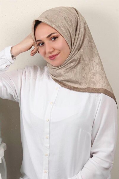 Eşarppark İpeksi Monogram Eşarp 8086-5 Koyu Bej
