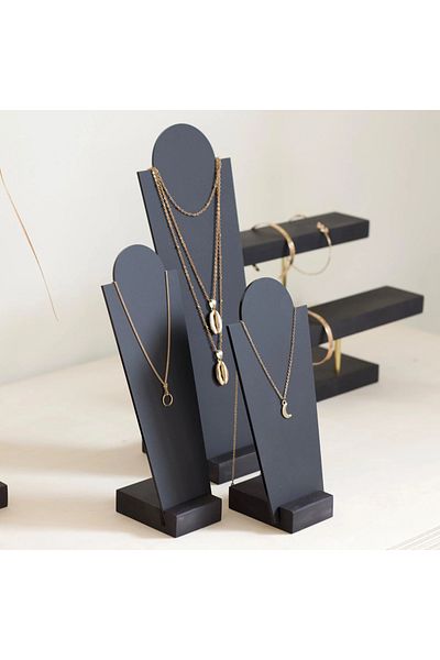 Kpleksi 3-Piece Matte Black Necklace Stand - Nova, Jewelry Cabinet Organizer Set