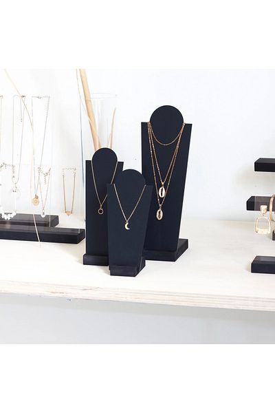Kpleksi 3-Piece Matte Black Necklace Stand - Nova, Jewelry Cabinet Organizer Set