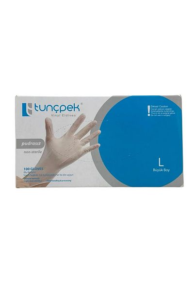 Tunçpek 100 Pieces of Vinyl Gloves Powder Free - Gunmetal, L
