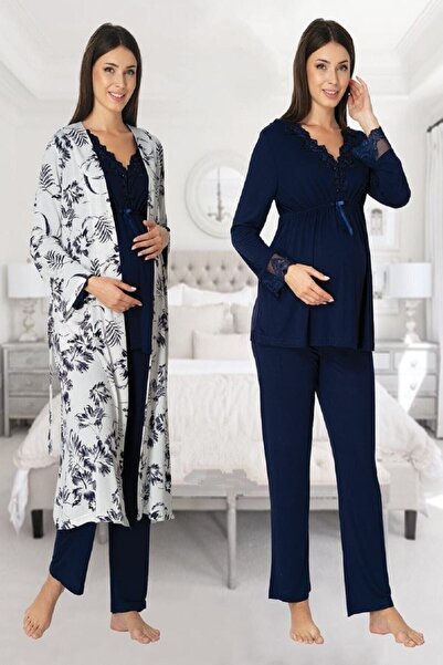 Effort Pijama طقم بيجامة للحوامل بأكمام طويلة باللون الأزرق الداكن من Zerre Bebe