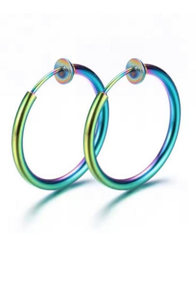 Jaida Moda Unisex Set of 2 Compression Fake Steel Earrings (No Piercing)