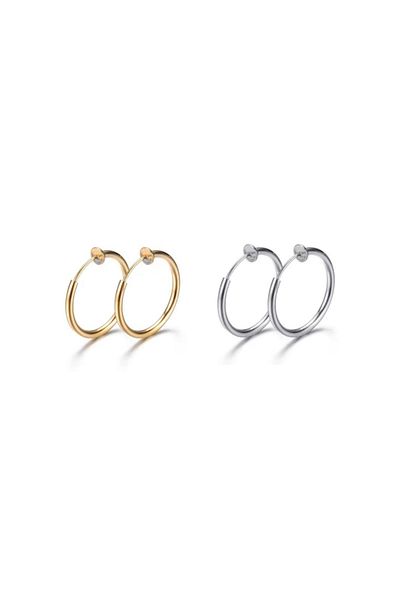Jaida Moda Unisex Set of 2 - Non-Perforated Fake Steel Earrings