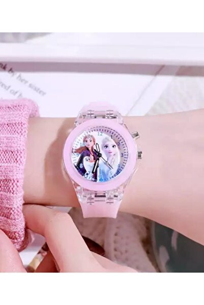 Schulzz Işıklı Prenses Elsa Anna Karlar Ülkesi Pembe Kız Çocuk Kol Saati Saat Kutusunda