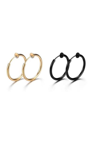 Jaida Moda Unisex Set of 2 - Non-Perforated Fake Steel Earrings