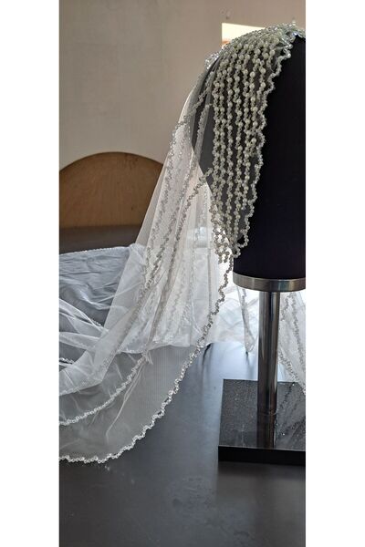 ZEN DUVAK Kırık beyaz incili prenses model gelin duvağı