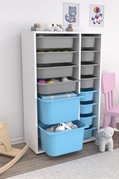 Pratico Rine 14 Sepetli Çok Amaçlı Oyuncak Dolabı Mavi Gri 2D4K8U