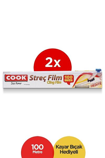 COOK Stretch Film Sliding Knife Gift 100 m X 30 cm Pack of 2
