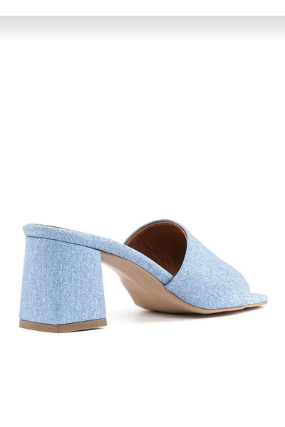 MODA İBO SHOES Blue Denim Square Toe 6cm Heeled Daily Slippers
