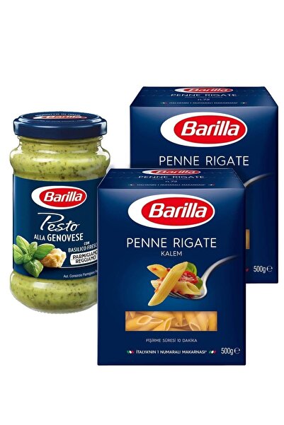 Barilla Penne Rigate Kalem Makarna 500 Gr 2'li + Pesto Fesleğen Makarna Sos 190 Gr