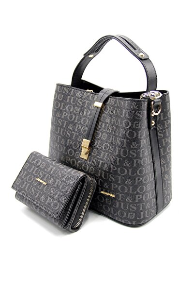 Just Polo Siyah Yeni Sezon Gofraj 3 Bölmeli Kadın El & Omuz Çantası Ve Cüzdan...
