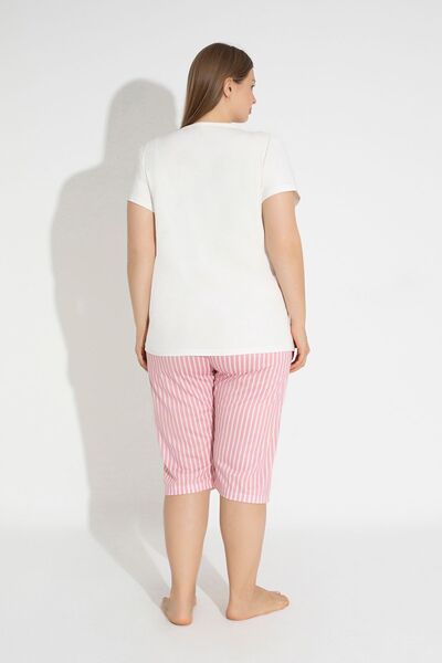 MyBen Plus Size Relaxed Fit Pink Striped Capri Pajama Set - Short Sleeve 30007