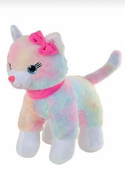 Şeker Adası Pink Cute Plush Cat Toy - Sleep & Playmate, Colorful Rainbow