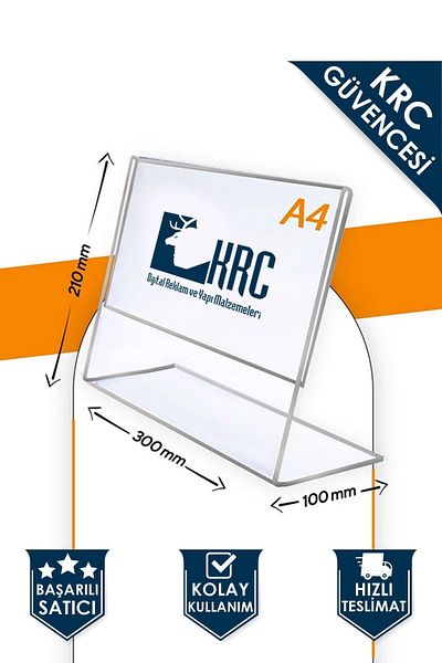 KRCDİJİTAL A4 L Type Horizontal Table Top Transparent Plexi Fountain / Brochure Holder - 5pcs - 210mm X 300mm