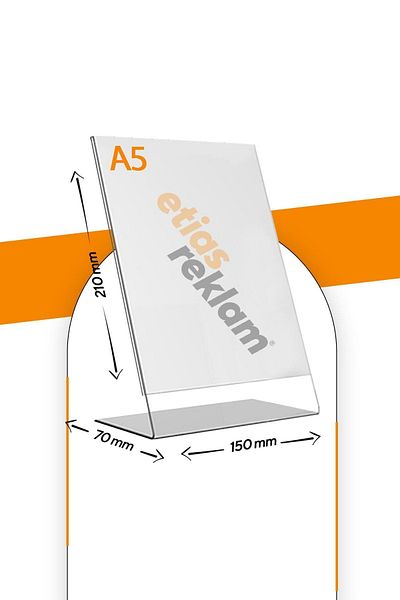 Etias Reklam A5 L Type Vertical Table Top Pack of 50 / Transparent Plexi Foiling / Brochure Holder