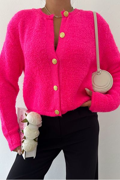 FEMELLE Φούξια Teddy Cardigan - Relaxed Fit