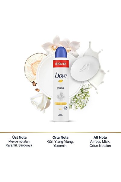Dove Kadın Sprey Deodorant Original 1/4 Nemlendirici Krem Etkili Büyük Boy 200 ml x 2 ADET