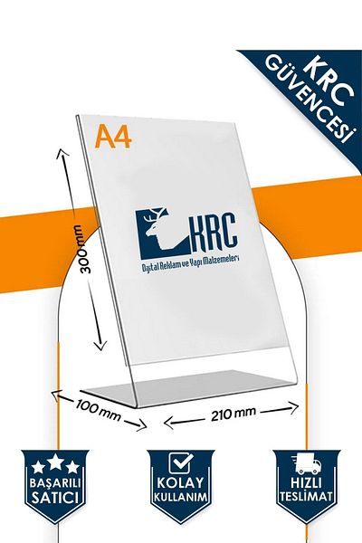 KRCDİJİTAL A4 L Type Vertical Table Top Transparent Plexi Fountain / Brochure Holder - 2 Pieces - 300mm X 210mm