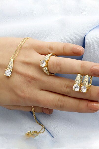 Else Silver Gümüş Zirkon Taşlı Üçlü Takı Seti