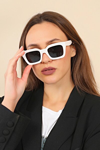 Mathilda Aksesuar Mia White Black Glasses - Thick Framed Design