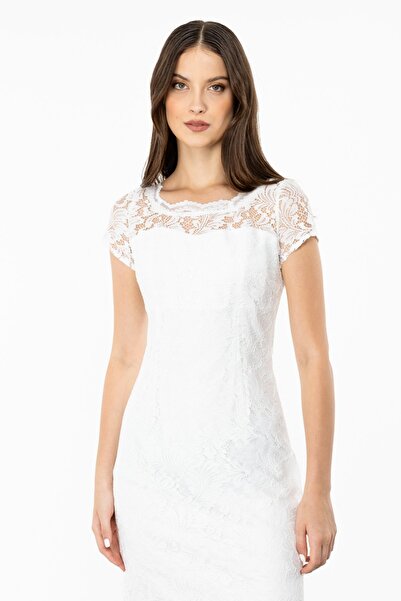 Ekol Lace Detailed Crew Neck Dress