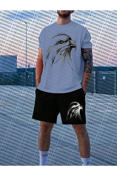 ESLMODA Copy - Unisex Eagle Printed Oversize Shorts T-Shirt Set