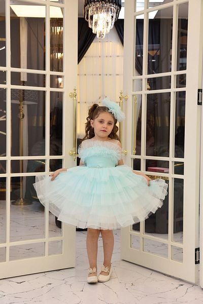 MİSS RAİN Girl's Thin Belted Fluffy Ruffle SKirt Evening Dress
