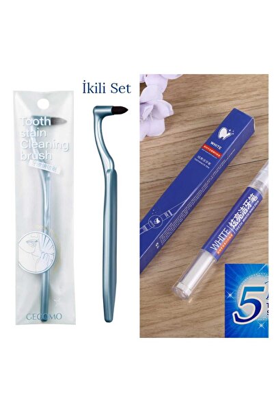 5D WHITE Diş Lekesi Temizleme Fırçası, Ve Diş Beyazlatma Jel Kalemi 1 Adet