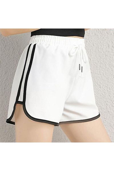 Köstebek White Summer Shorts - Black Stripe Detailed