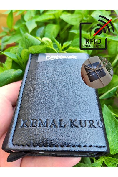 derisiparis Siyah Mekanizmalı Cüzdan Erkek Kartlık Cüzdan Isim Baskılı Kişiye...