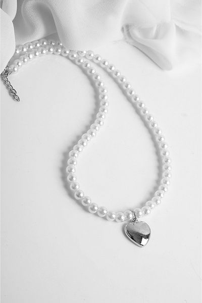 EUROMODA Gold and Silver Pearl Heart Design Necklace and Earring Suit Set
