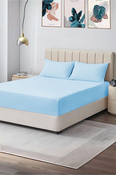 CASPARA طقم ملاءة مطاطية مزدوجة مقاس 160x200 - 2 كيس وسادة متضمن