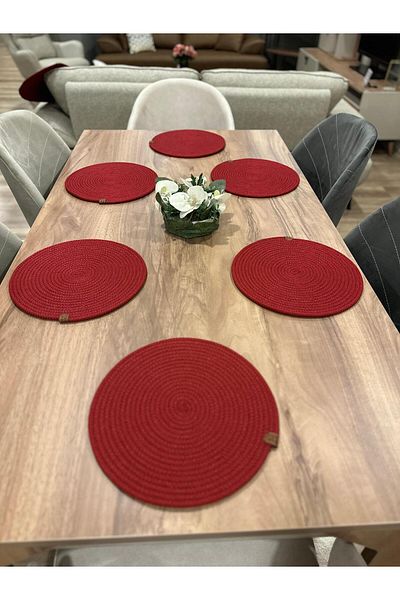 Türkmen Ev Tekstil American Service - Jute, Wicker Color 6Supla Runner, Bread Basket and Plate Base Supla Set