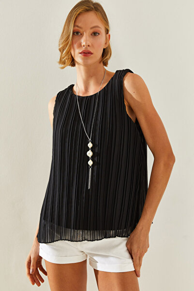 Bianco Lucci Жіноча блузка з металевим плісированим намистом та аксесуарами на товстих бретелях на підкладці 60251273